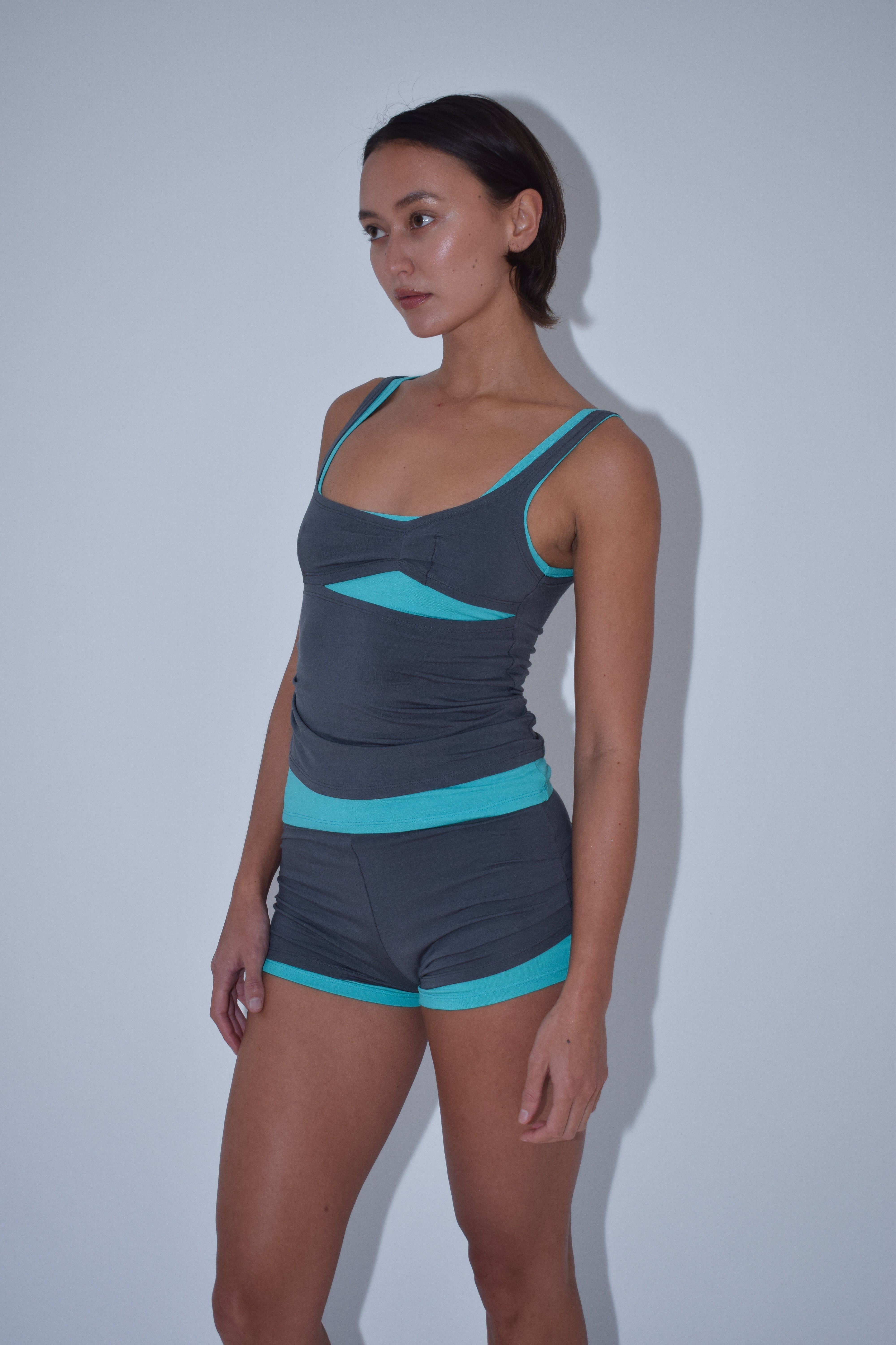 Layered Jersey Vest in Charcoal