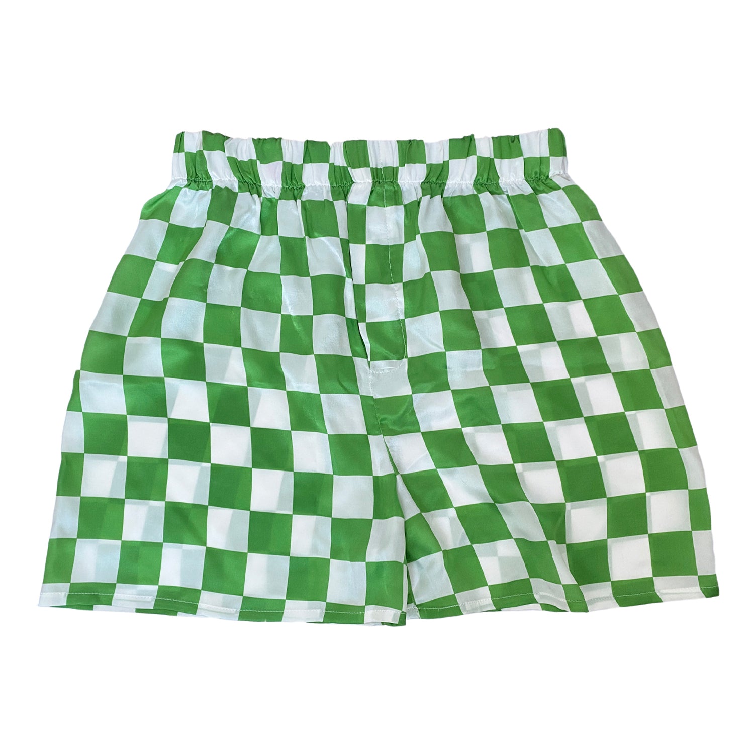 Unisex Green Silk Checkerboard Shorts