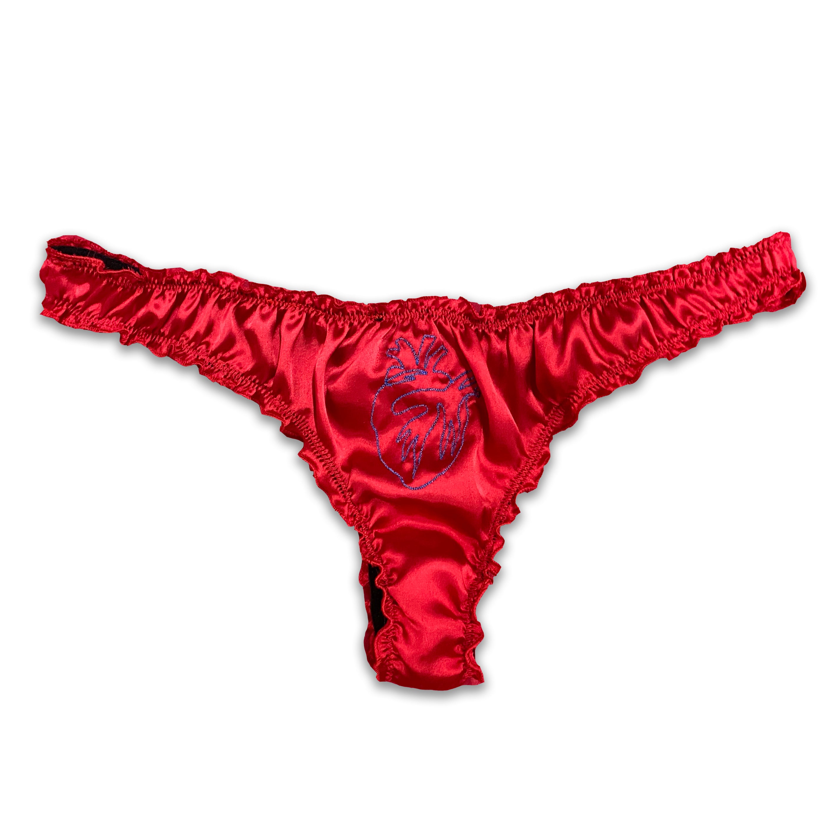 Ruby Red Silk Ruffle Thong